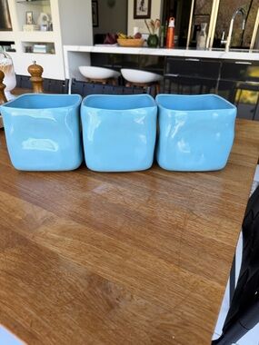 Set of 3 Sky Blue Ceramic Square Planters